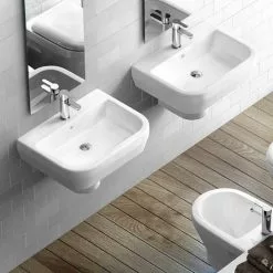 Britton Bathrooms - Curve Washbasin with round semi pedestal - 2 Size Options -Cheap Basins Store BBCWBRSP D2 460