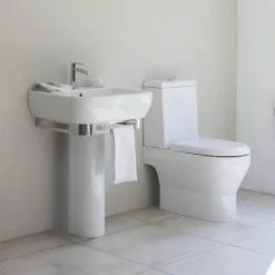 Britton Bathrooms - Curve Washbasin with round full pedestal - 2 Size Options -Cheap Basins Store BBCWRFP D4 460