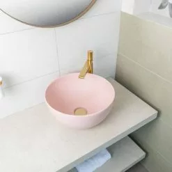 BagnoDesign Matt Pink Koy 400mm Round Countertop Basin 5 BagnoDesign Matt Pink Koy 400mm Round Countertop Basin -Cheap Basins Store BDS KOY 702 MPK D2 460