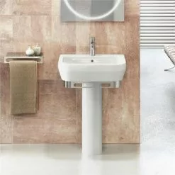 Britton Bathrooms - Curve Washbasin with round full pedestal - 2 Size Options -Cheap Basins Store Britton Bathrooms Curve Washbasin 50cm with round full pedestal d2 375