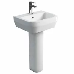 Britton Bathrooms - Curve Washbasin with round full pedestal - 2 Size Options