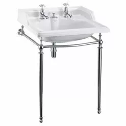 Burlington Classic 650mm 2TH Basin with Invisible Overflow/Waste & Chrome Wash Stand