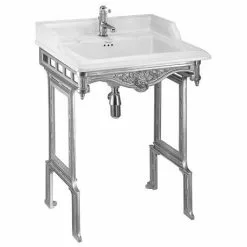 Cheap Basins Store 22 Burlington Classic 65cm Basin with Brushed Aluminium Wash Stand - Various Tap Hole Options