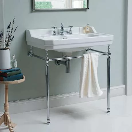 Burlington Edwardian 80cm Basin and Chrome Wash Stand - Various Tap Hole Options 2 Burlington Edwardian 80cm Basin and Chrome Wash Stand - Various Tap Hole Options - Image 2