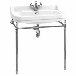 Burlington Edwardian 80cm Basin and Chrome Wash Stand - Various Tap Hole Options
