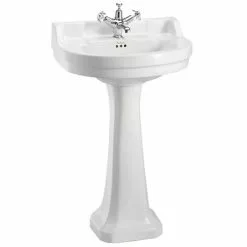 Burlington Edwardian Round Medium Basin and Pedestal - Various Tap Hole Options