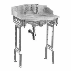 Cheap Basins Store 28 Burlington Georgian Carrera Marble Basin with Polished Aluminium Wash Stand
