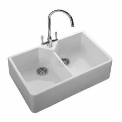 Rangemaster Double Bowl Belfast Ceramic Kitchen Sink -Cheap Basins Store CDB800WH D2 460