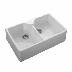 Rangemaster Double Bowl Belfast Ceramic Kitchen Sink -Cheap Basins Store CDB800WH d4 460
