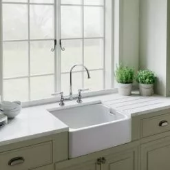 Rangemaster Farmhouse Belfast Ceramic Kitchen Sink inc. Basket Strainer Waste -Cheap Basins Store CFBL595WH D4 460