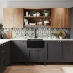 Rangemaster Grange Belfast Matt Black Ceramic Kitchen Sink inc. Basket Strainer Waste -Cheap Basins Store CGR595MB D1 460