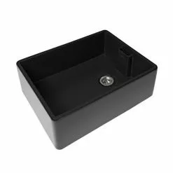 Rangemaster Grange Belfast Matt Black Ceramic Kitchen Sink inc. Basket Strainer Waste -Cheap Basins Store CGR595MB D5 460