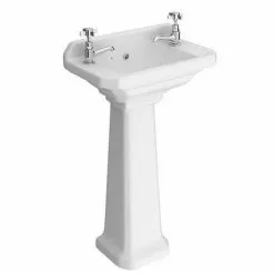 Carlton Cloakroom Basin with Full Pedestal (2 Tap Hole - 515mm Wide)