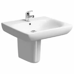 Twyford E100 Square Less Abled 1TH Basin & Semi Pedestal
