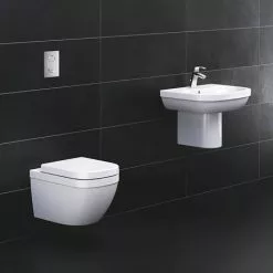 Grohe Euro Ceramic 550mm 1TH Basin + Half Pedestal -Cheap Basins Store EURHP600 D2 460