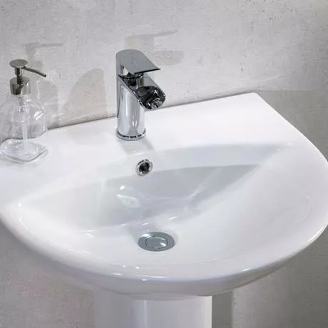 Eclipse Bathroom Basin + Full Pedestal (555mm Wide - 1 Tap Hole) 2 Eclipse Bathroom Basin + Full Pedestal (555mm Wide - 1 Tap Hole) - Image 2
