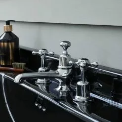 Burlington Jet Black Edwardian 3TH 120cm Basin & Chrome Wash Stand -Cheap Basins Store JET123TH D3 460