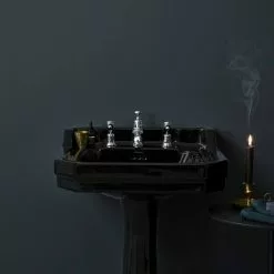 Burlington Jet Black Edwardian 56cm Basin with Standard Pedestal -Cheap Basins Store JETED1TH D3 460