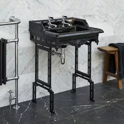 Burlington Jet Black Classic 65cm Basin & Black Aluminium Basin Stand