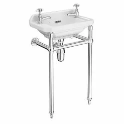 Keswick Traditional 515mm Cloakroom Basin 2TH & Chrome Wash Stand