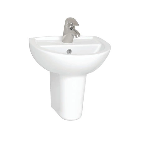 Vitra - Layton Cloakroom Basin and Half Pedestal - 2 Tap Hole - 2 Size Options 1 Vitra - Layton Cloakroom Basin and Half Pedestal - 2 Tap Hole - 2 Size Options