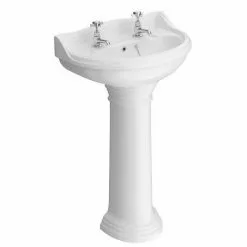 Monaco Traditional Basin + Pedestal (2 Tap Hole - Various Sizes)