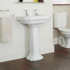Heritage - Granley Deco 55cm 2TH Basin & Pedestal -Cheap Basins Store PGDW06 PGRW09 D2 460