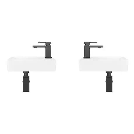 Rondo Double Wall Hung Basin Package with Matt Black Square Taps + Bottle Traps 2 Rondo Double Wall Hung Basin Package with Matt Black Square Taps + Bottle Traps - Image 2