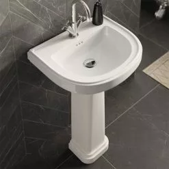 Burlington Riviera 650mm D-Shape Basin + Full Pedestal -Cheap Basins Store RIV3 1TH RIV6 D2 460 1
