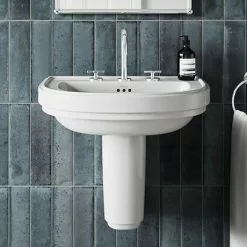 Burlington Riviera 580mm D-Shape Basin + Semi Pedestal
