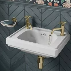 Burlington Riviera 450mm 2TH Wall Hung Cloakroom Basin -Cheap Basins Store RIV8 2TH D2 460