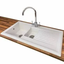 Reginox White Ceramic 1.5 Bowl Kitchen Sink - RL301CW -Cheap Basins Store RL301CW n d2 460