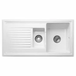 Reginox White Ceramic 1.5 Bowl Kitchen Sink - RL301CW -Cheap Basins Store RL301CW n d3 460