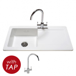 Reginox Contemporary White Ceramic 1.0 Bowl Kitchen Sink RL504CW + Tap