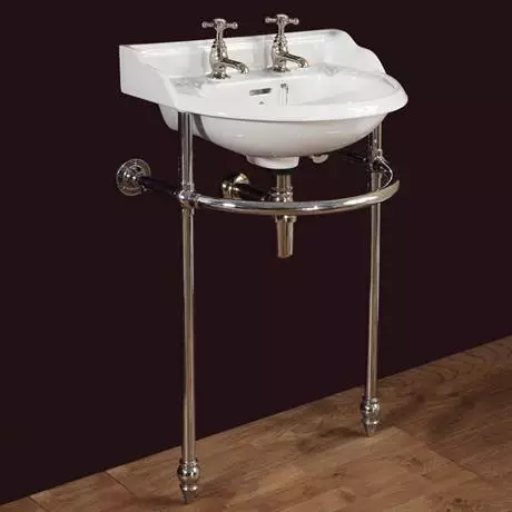 Silverdale Victorian Cloakroom Basin with Chrome Stand (530mm Wide - 2 Tap Hole) 2 Silverdale Victorian Cloakroom Basin with Chrome Stand (530mm Wide - 2 Tap Hole) - Image 2