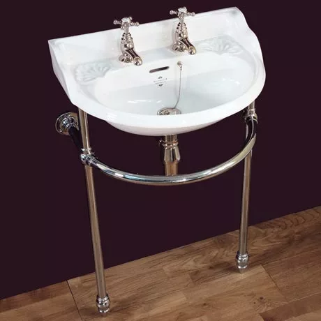 Silverdale Victorian Cloakroom Basin with Chrome Stand (530mm Wide - 2 Tap Hole) 1 Silverdale Victorian Cloakroom Basin with Chrome Stand (530mm Wide - 2 Tap Hole)