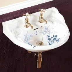 Silverdale Victorian Blue Garden Wall Hung Cloakroom Basin (530mm Wide - 2 Tap Hole)