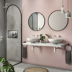 Venice Floating Basin Shelf (Gloss White - 1200mm Wide) incl. 2 Round Basins