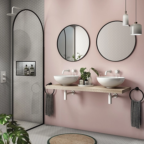 Venice Floating Basin Shelf (Light Oak - 1200mm Wide) incl. 2 Round Basins 1 Venice Floating Basin Shelf (Light Oak - 1200mm Wide) incl. 2 Round Basins