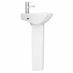 Venice Modern Corner Basin + Pedestal (1 Tap Hole) -Cheap Basins Store VCRNBP D3 460