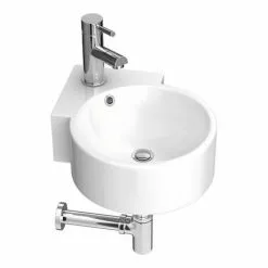 Othello Round Wall Hung Corner Basin 1TH - 310 x 440mm -Cheap Basins Store VES035 n d2 460