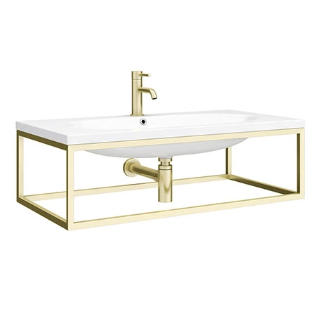 Venice 900mm Wall Hung Basin with Brushed Brass Towel Rail Frame inc. Tap + Bottle Trap 1 Venice 900mm Wall Hung Basin with Brushed Brass Towel Rail Frame inc. Tap + Bottle Trap