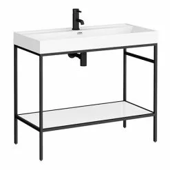 Venice Matt Black 1000mm Framed Washstand and Basin inc. Tap + Bottle Trap