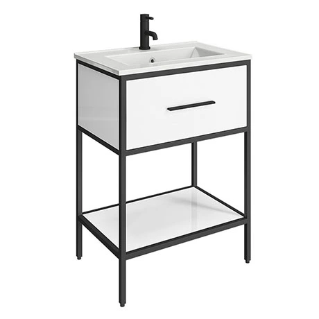 Venice Matt Black 600mm Framed Washstand and Basin inc. Tap + Waste 1 Venice Matt Black 600mm Framed Washstand and Basin inc. Tap + Waste