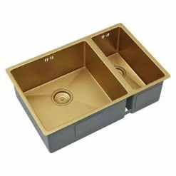 Venice 1.5 Bowl Brushed Gold Undermount Stainless Steel Kitchen Sink + Wastes -Cheap Basins Store VSNK008 D2 460