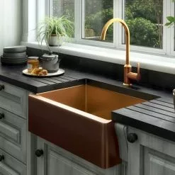 Venice Brushed Copper Belfast Stainless Steel Kitchen Sink + Waste 6 Venice Brushed Copper Belfast Stainless Steel Kitchen Sink + Waste -Cheap Basins Store VSNK025 D2 460