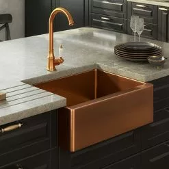 Venice Brushed Copper Belfast Stainless Steel Kitchen Sink + Waste
