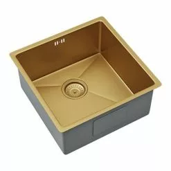 Venice 1.0 Bowl Brushed Gold Inset or Undermount Stainless Steel Kitchen Sink + Waste 5 Venice 1.0 Bowl Brushed Gold Inset or Undermount Stainless Steel Kitchen Sink + Waste -Cheap Basins Store VSNK026 D2 460