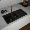 Venice 1.5 Bowl Matt Black Composite Kitchen Sink + Chrome Wastes