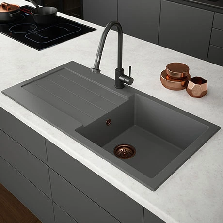 Venice 1.0 Bowl Matt Grey Composite Kitchen Sink + Chrome Waste 1 Venice 1.0 Bowl Matt Grey Composite Kitchen Sink + Chrome Waste